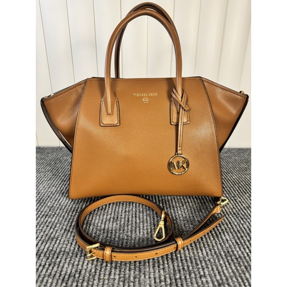 Michael Kors Handbags - Michael Kors Large Avril Pebbled Brown Leather Satchel Crossbody  Luggage NWOT